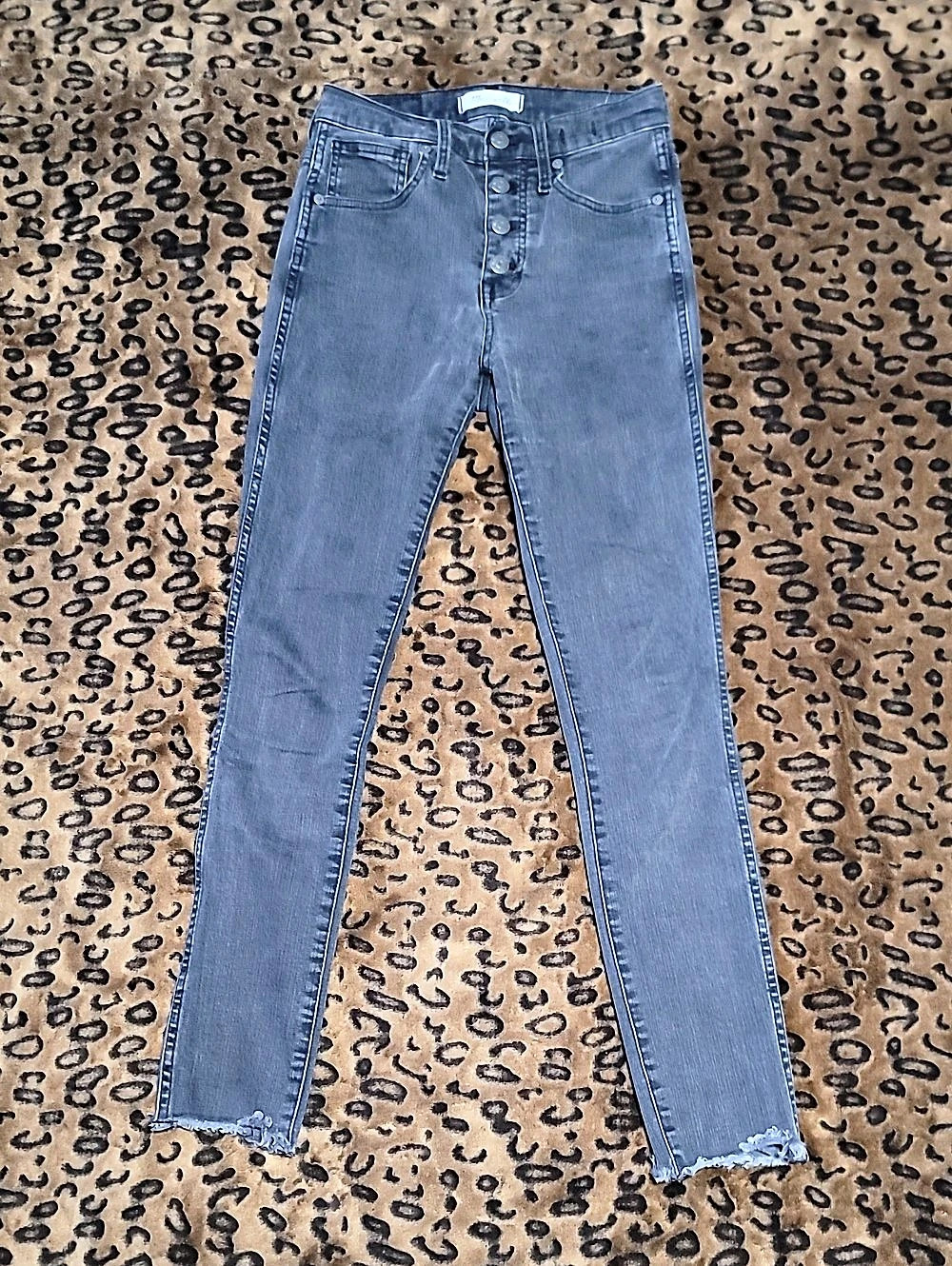 Madewell 9" High-Rise Skinny Crop Jeans Button-Front Edition Black-Grey-Wash